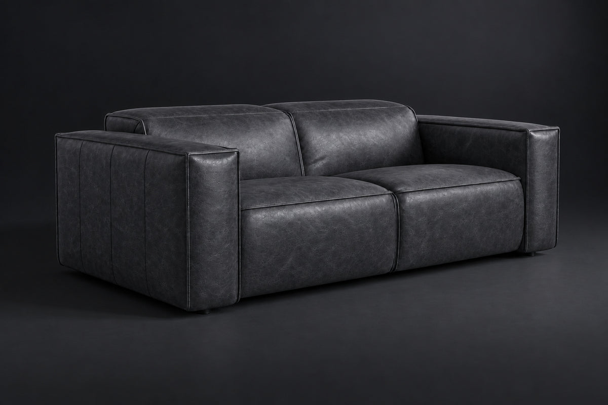 Emery Distressed Italian Aniline Leather Dual Recliner Sofa