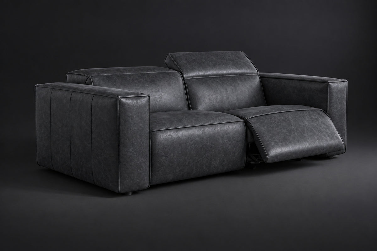 Emery Distressed Italian Aniline Leather Dual Recliner Sofa