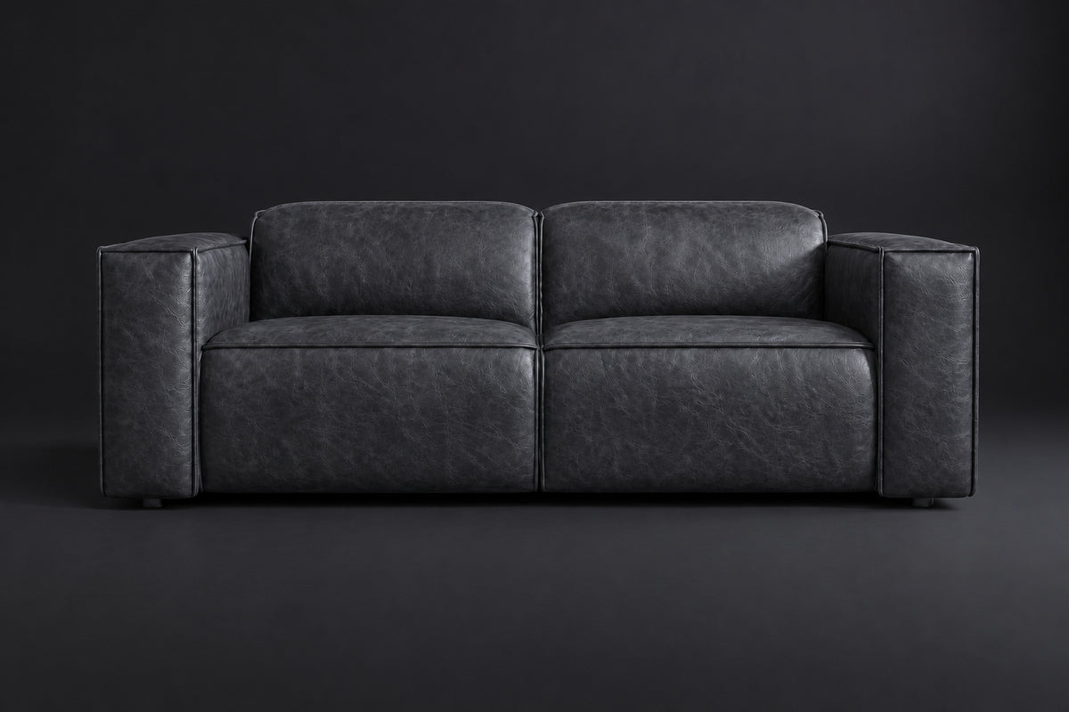 Emery Distressed Italian Aniline Leather Dual Recliner Sofa