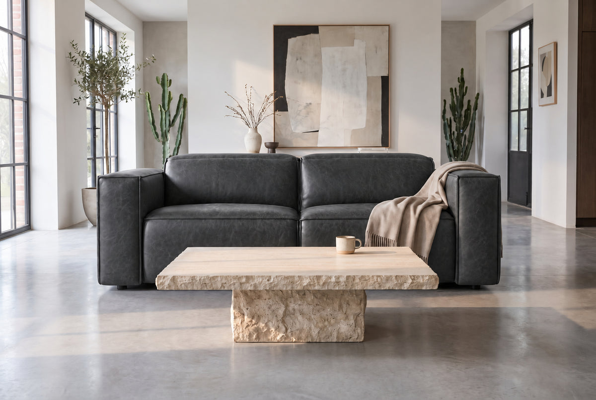 Emery Distressed Italian Aniline Leather Dual Recliner Sofa