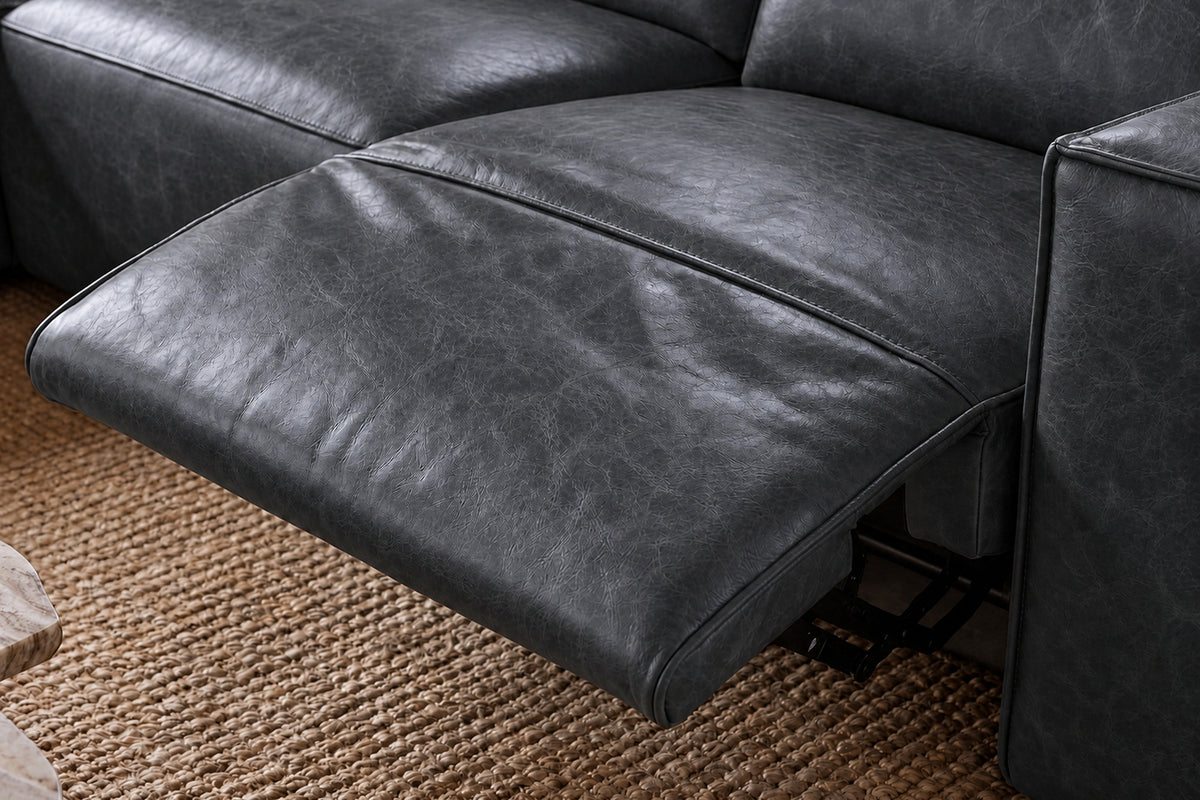 Emery Distressed Italian Aniline Leather Dual Recliner Sofa