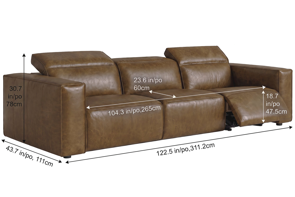Emery dual Recliner Sofa in distressed Italian aniline leather