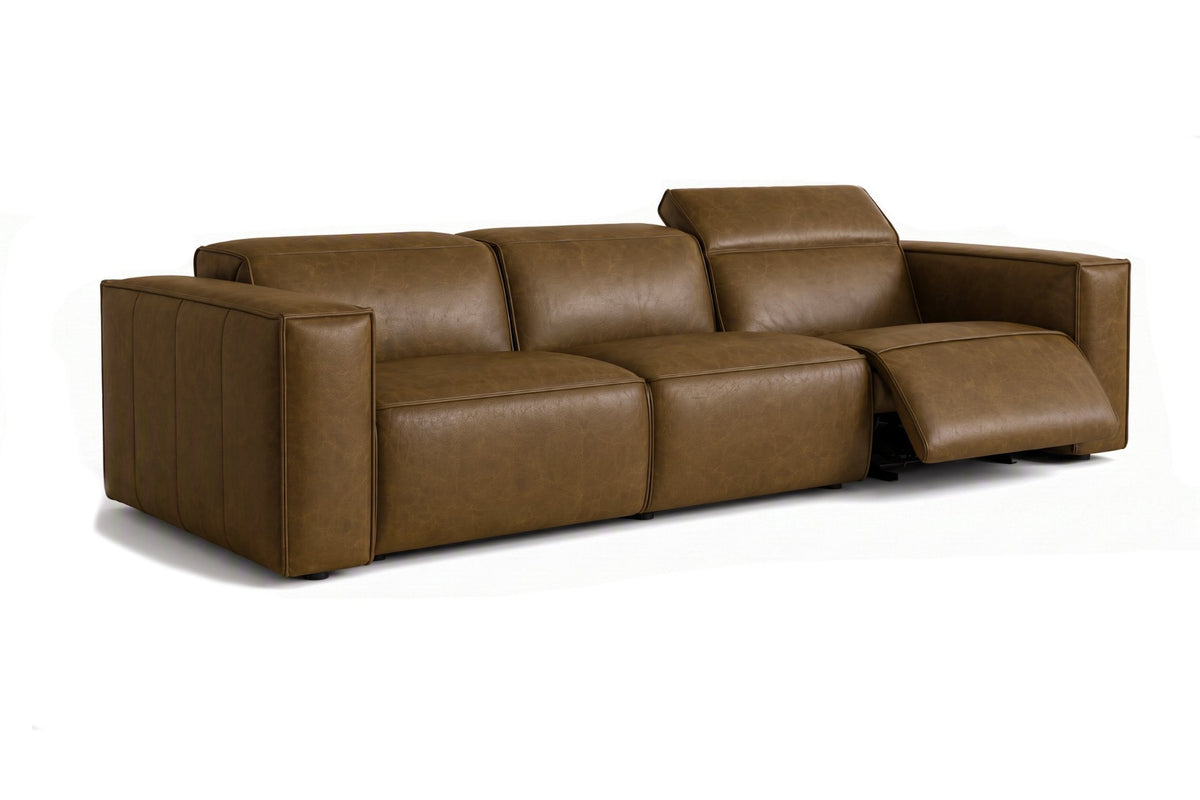 Emery dual Recliner Sofa in distressed Italian aniline leather