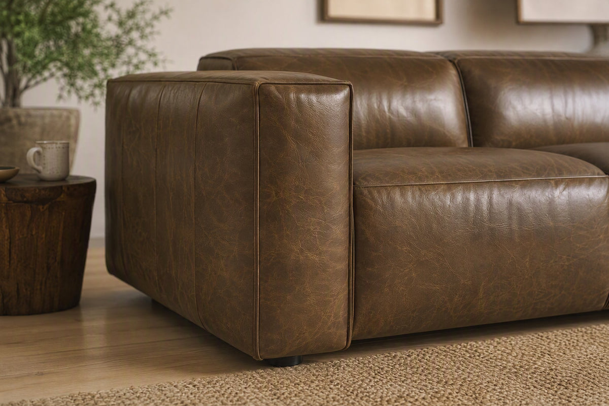Emery dual Recliner Sofa in distressed Italian aniline leather