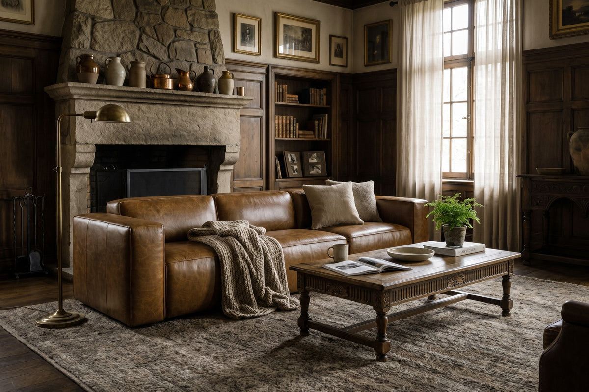 Emery dual Recliner Sofa in distressed Italian aniline leather