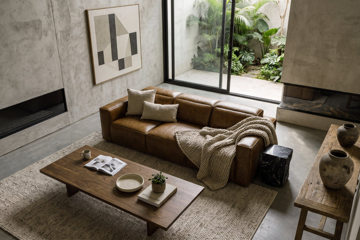 Emery dual Recliner Sofa in distressed Italian aniline leather