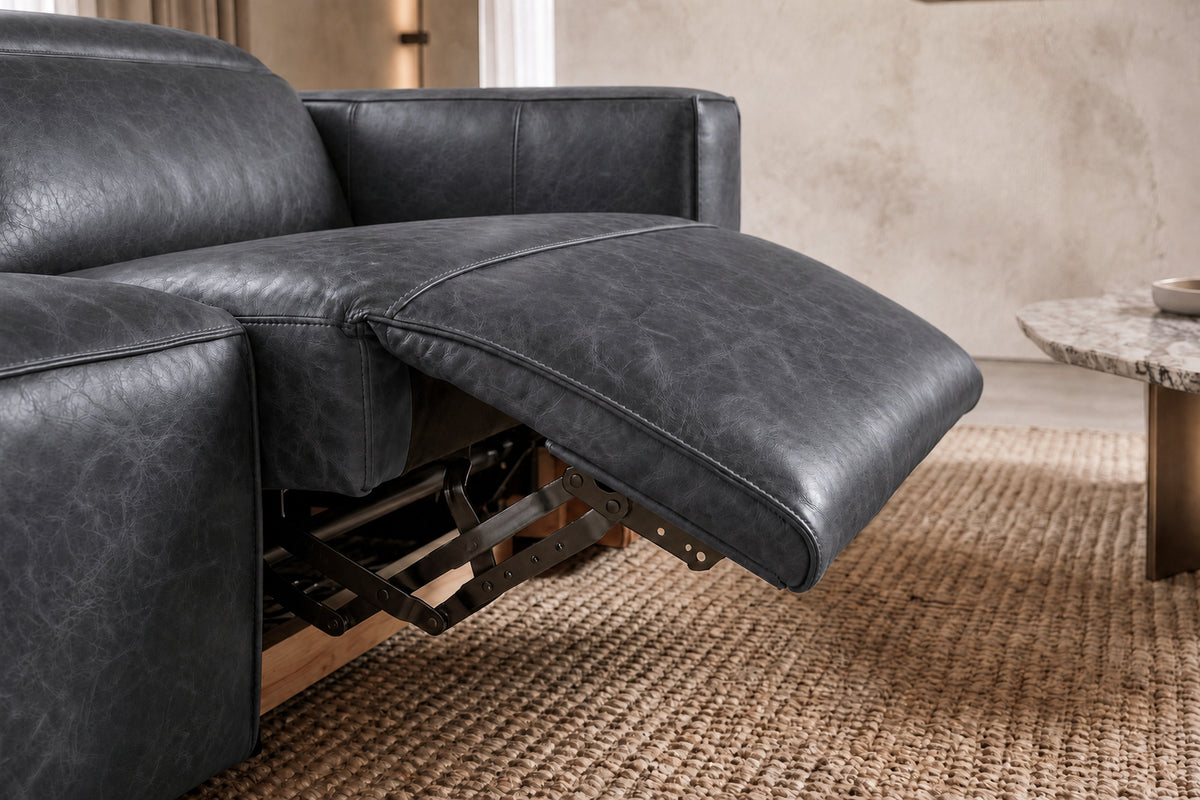 Emery Distressed Italian Aniline Leather Dual Recliner Sofa