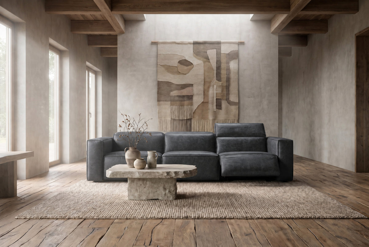 Emery Distressed Italian Aniline Leather Dual Recliner Sofa