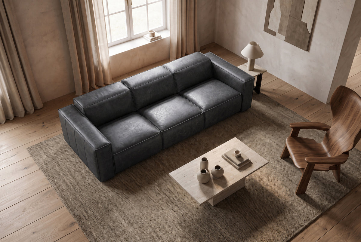Emery Distressed Italian Aniline Leather Dual Recliner Sofa