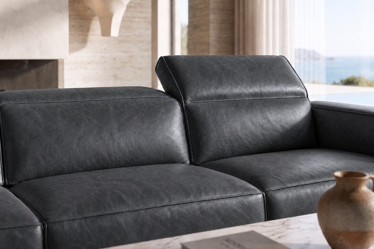 Emery Distressed Italian Aniline Leather Dual Recliner Sofa