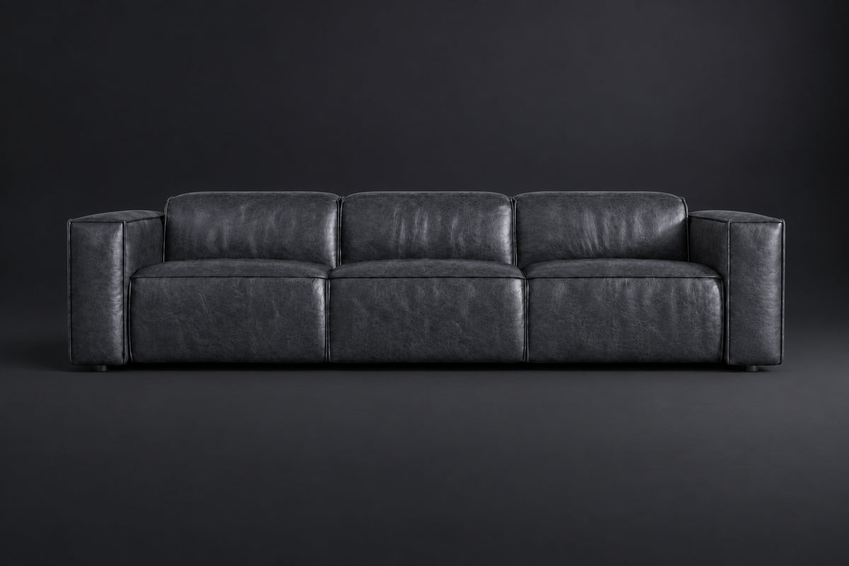 Emery Distressed Italian Aniline Leather Dual Recliner Sofa