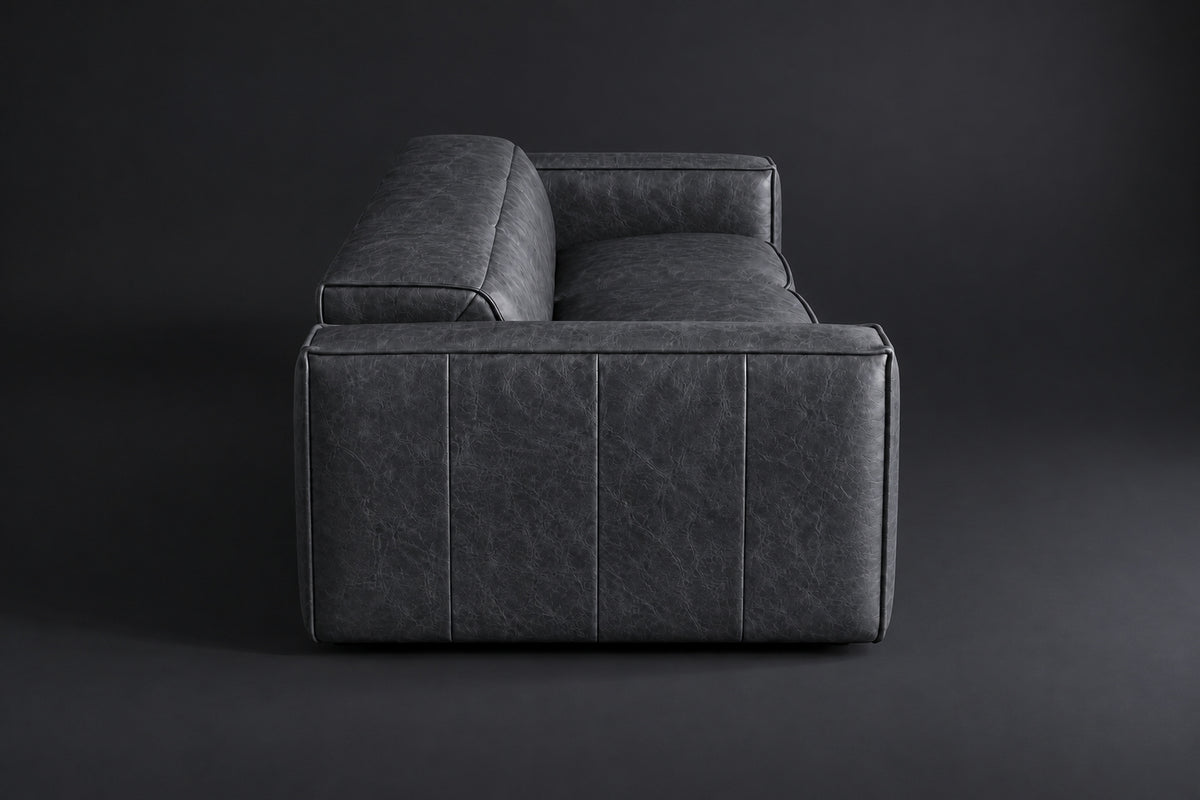 Emery Distressed Italian Aniline Leather Dual Recliner Sofa