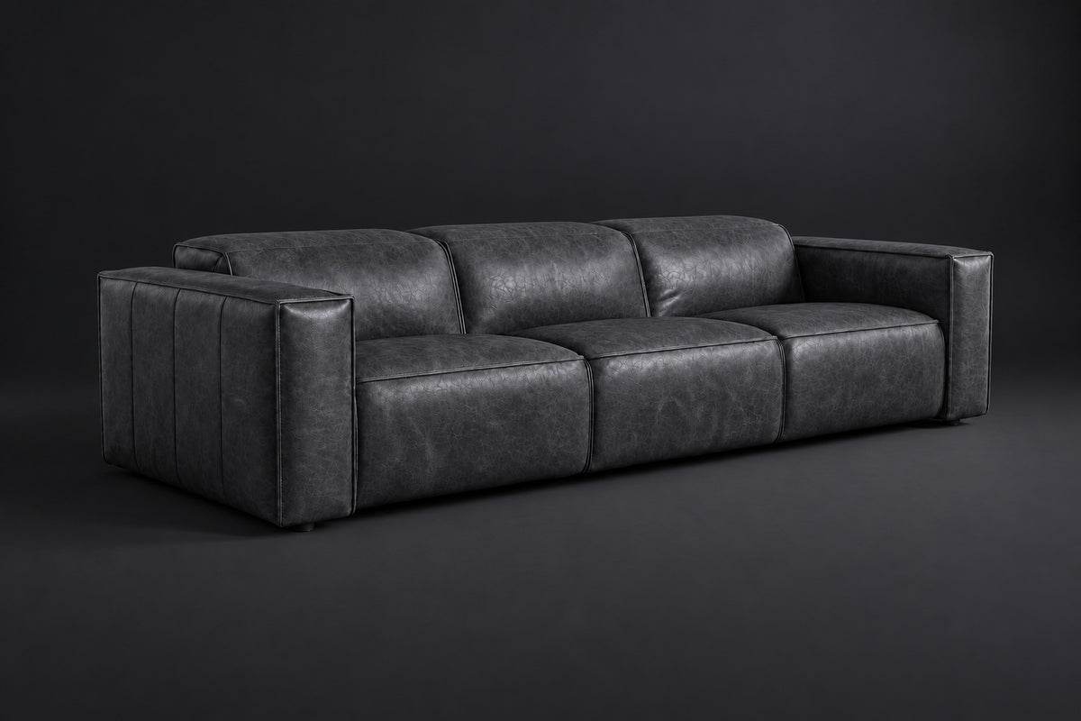 Emery Distressed Italian Aniline Leather Dual Recliner Sofa