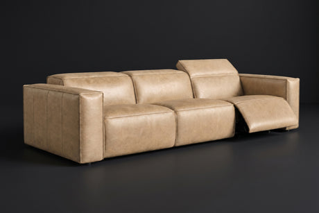 Emery Distressed Italian Aniline Leather Dual Recliner Sofa