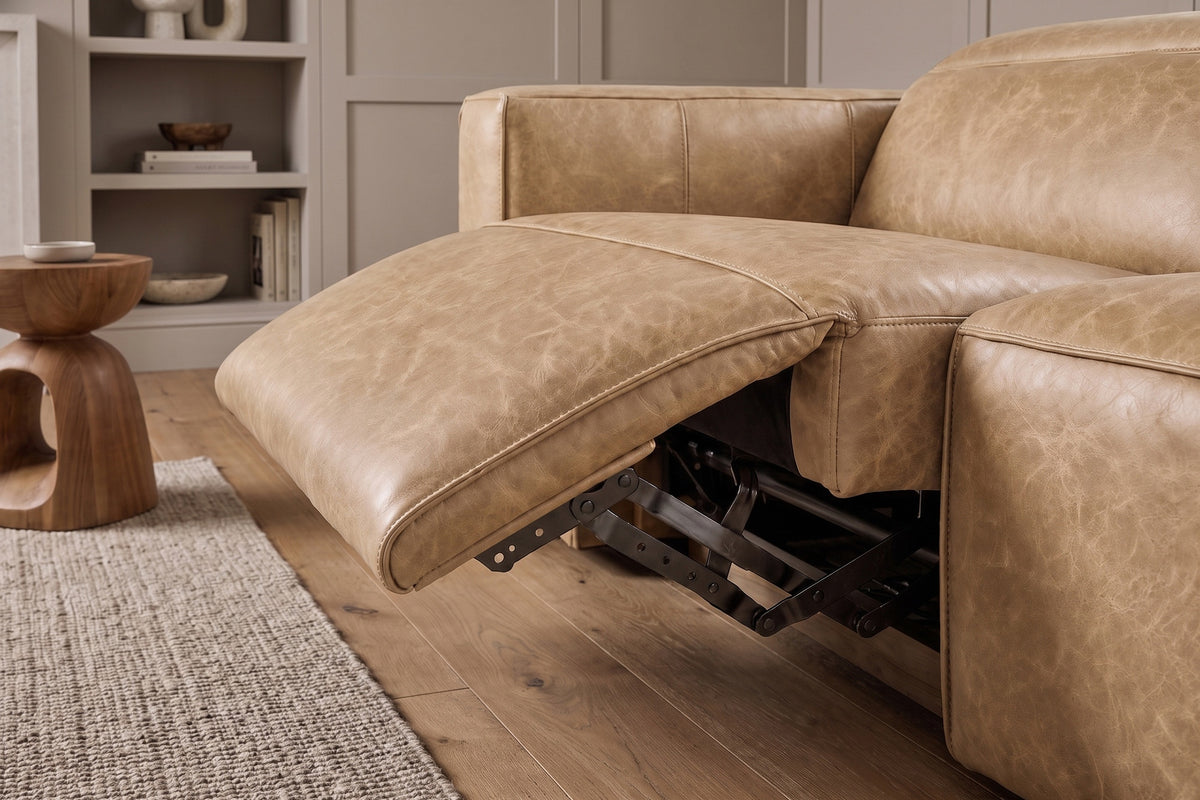 Emery Distressed Italian Aniline Leather Recliner Sectional Sofa