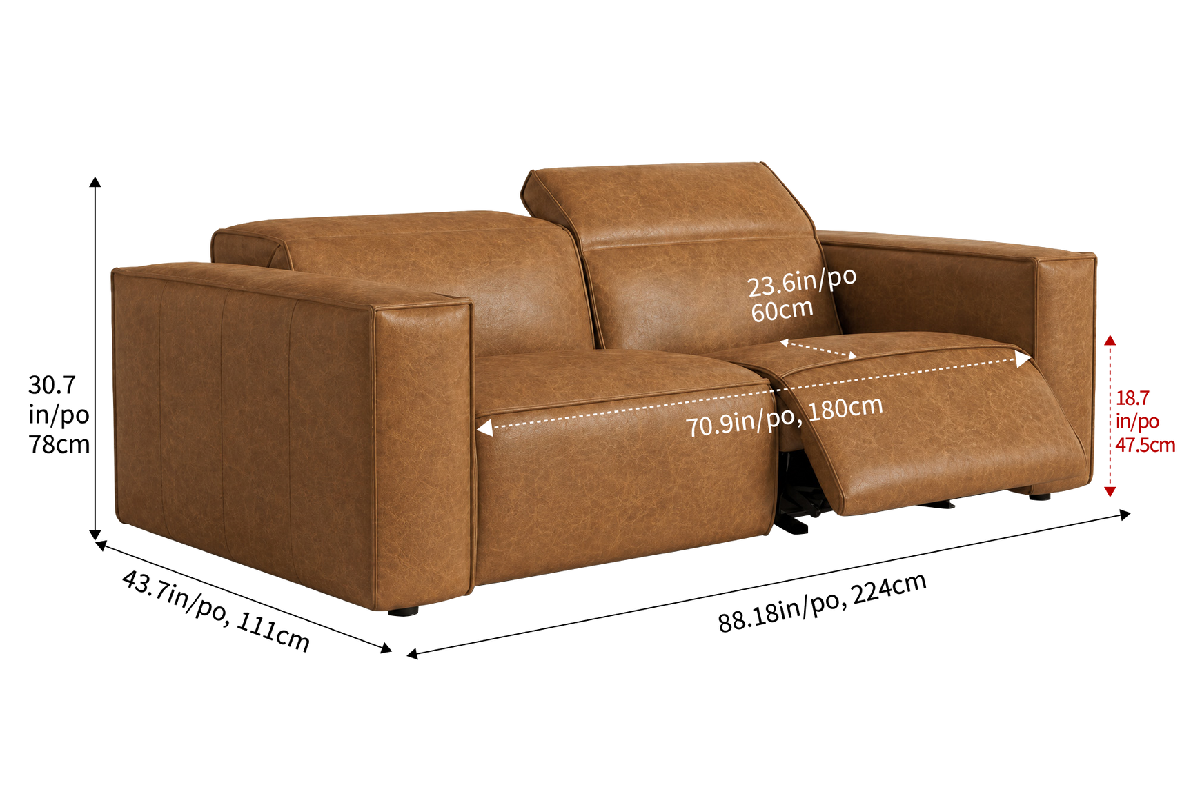 Emery Distressed Italian Aniline Leather Dual Recliner Sofa