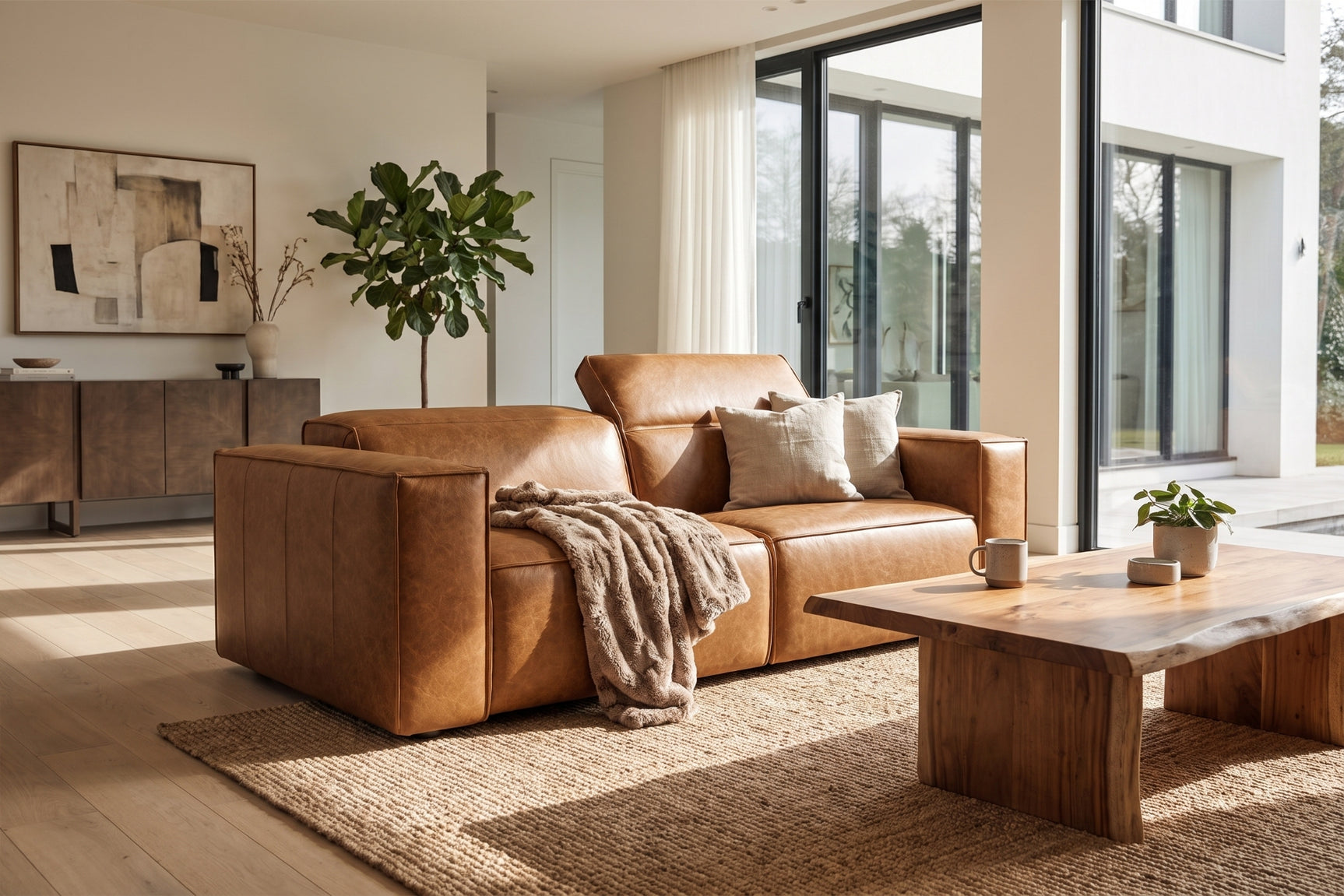 Emery Distressed Italian Aniline Leather Dual Recliner Sofa