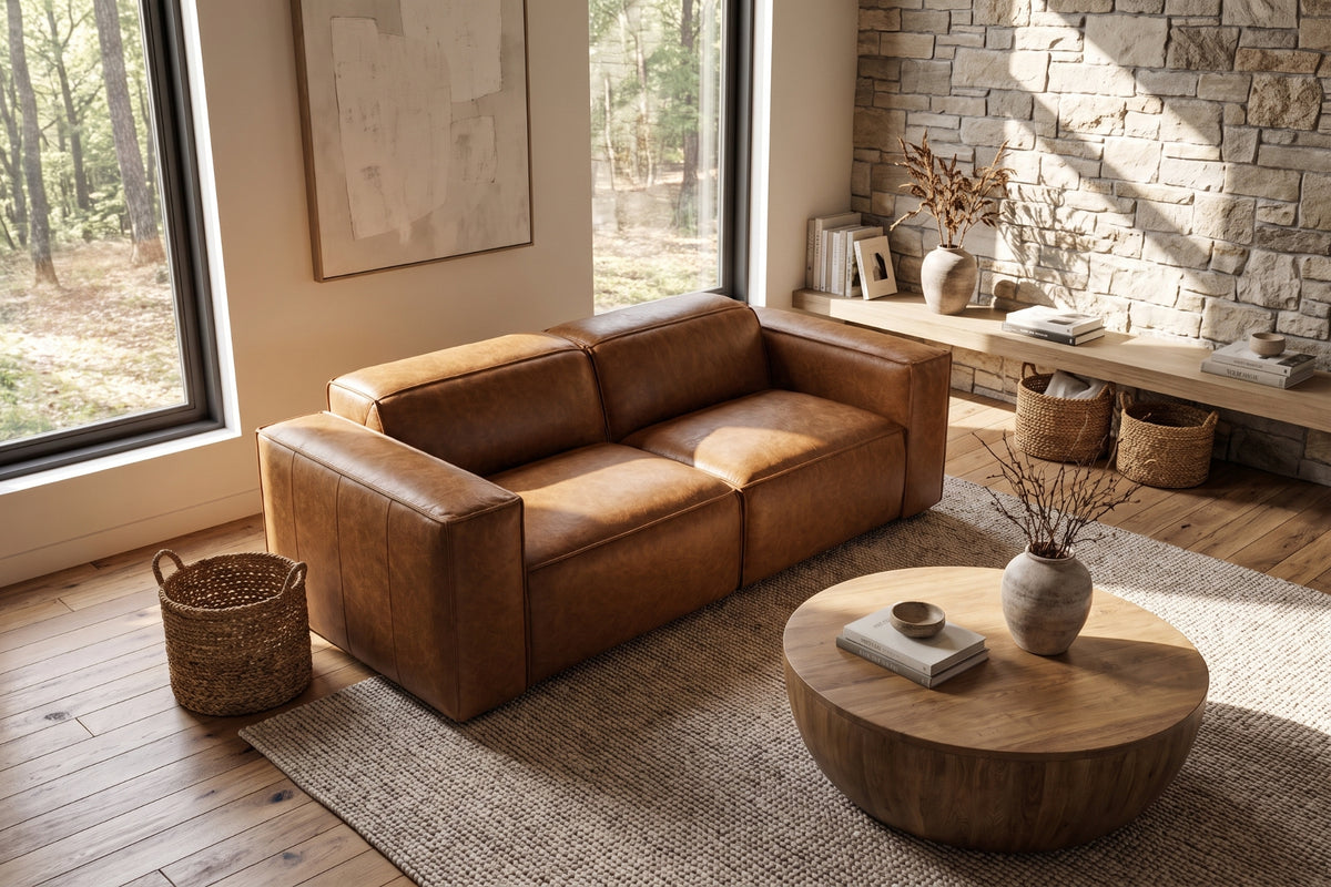 Emery Distressed Italian Aniline Leather Dual Recliner Sofa