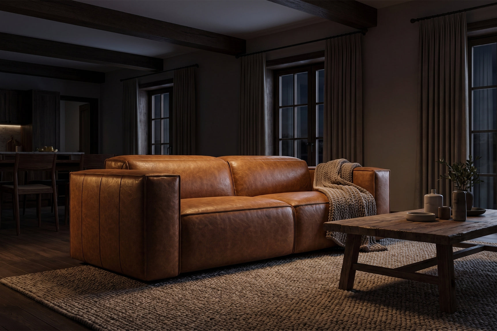 Emery Distressed Italian Aniline Leather Dual Recliner Sofa