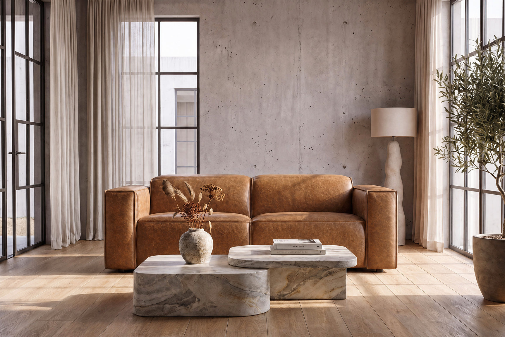 Emery Distressed Italian Aniline Leather Dual Recliner Sofa