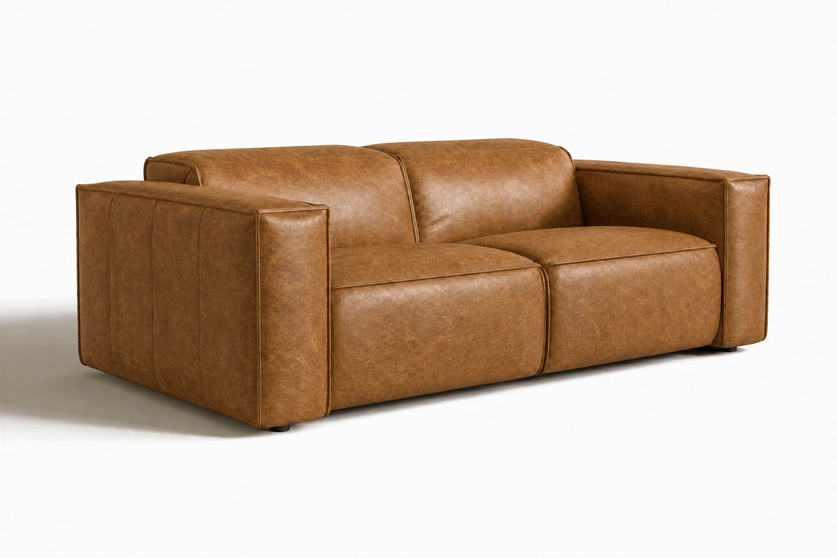 Emery Distressed Italian Aniline Leather Dual Recliner Sofa