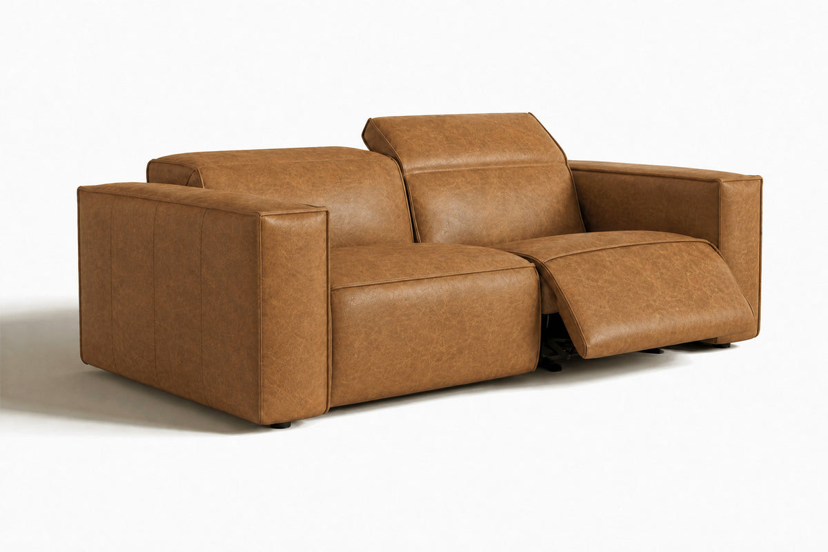 Emery Distressed Italian Aniline Leather Dual Recliner Sofa