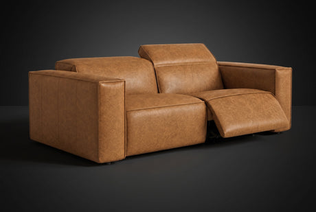 Emery Distressed Italian Aniline Leather Dual Recliner Sofa