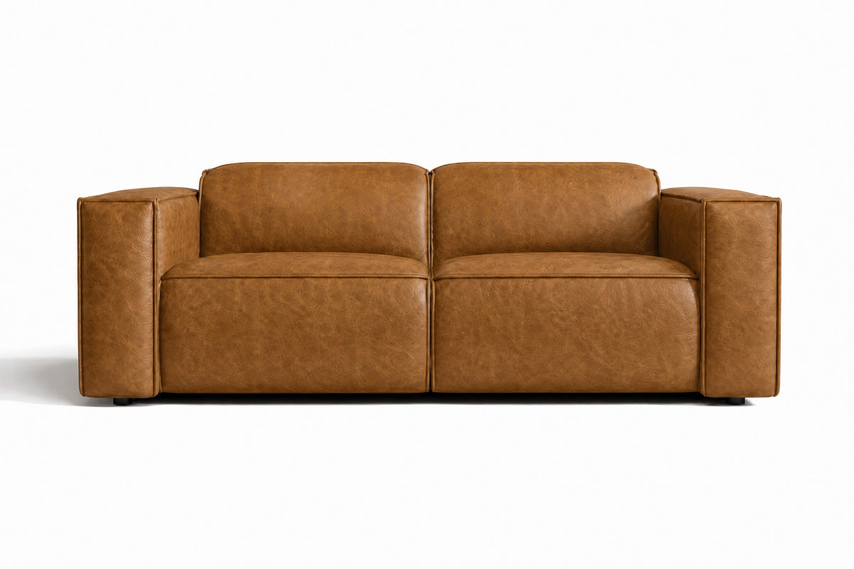 Emery Distressed Italian Aniline Leather Dual Recliner Sofa