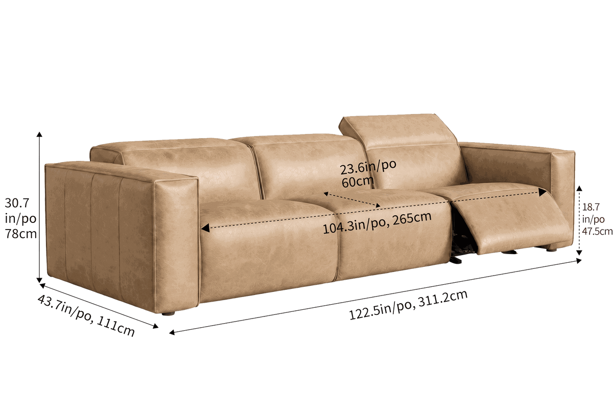 Emery Distressed Italian Aniline Leather Dual Recliner Sofa