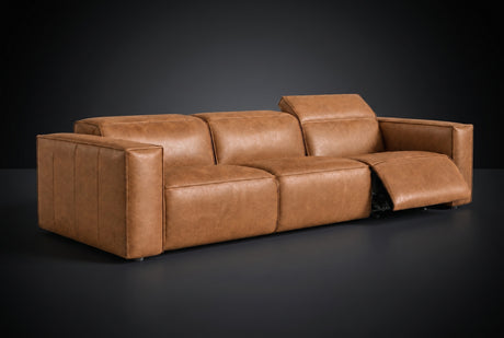Emery Distressed Italian Aniline Leather Dual Recliner Sofa