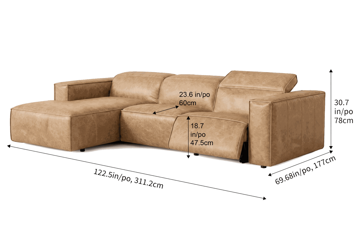 Emery Distressed Italian Aniline Leather Recliner Sectional Sofa