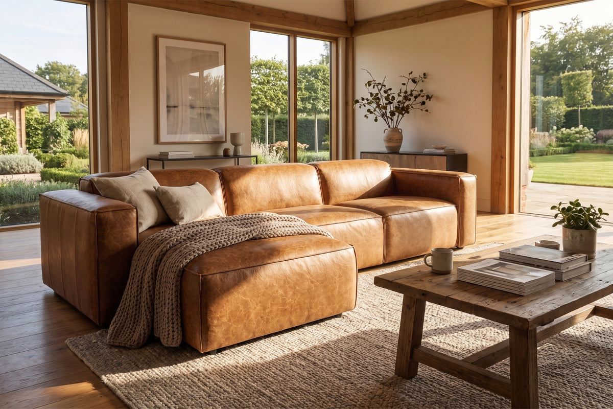Emery Distressed Italian Aniline Leather Recliner Sectional Sofa