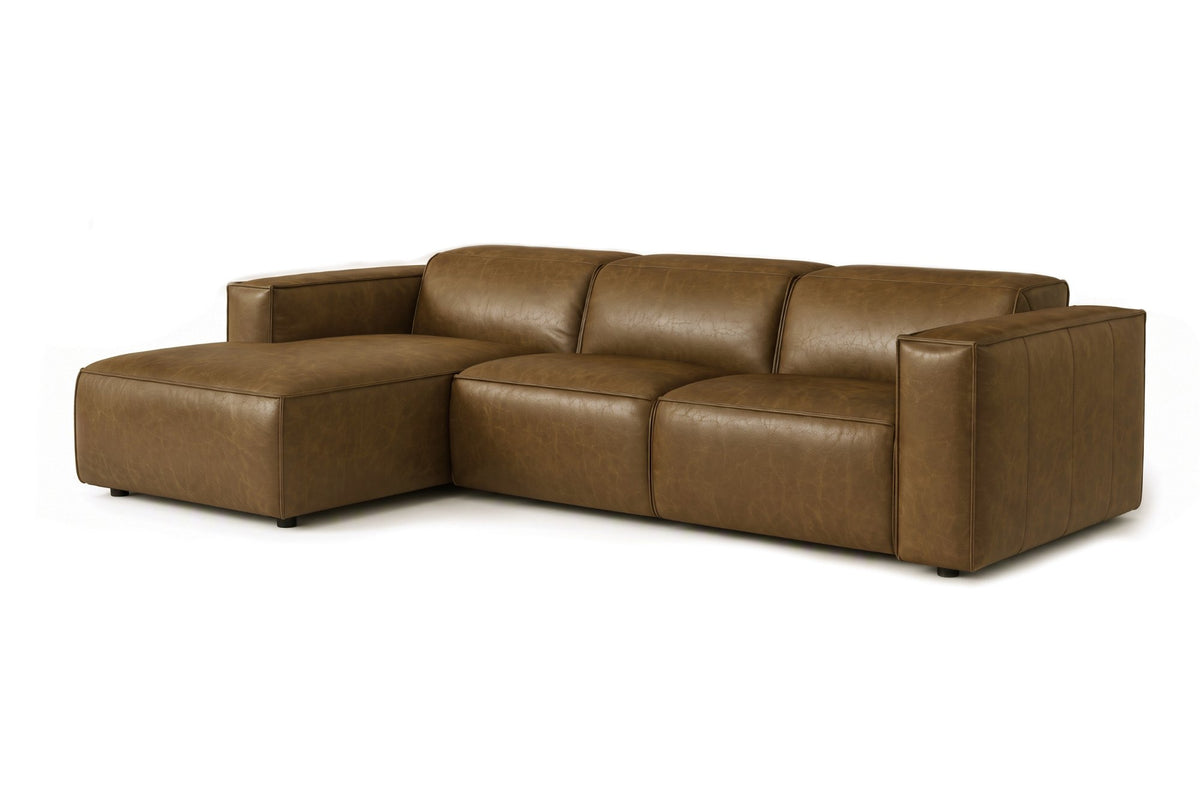 Emery recliner Sectional in distressed Italian aniline leather
