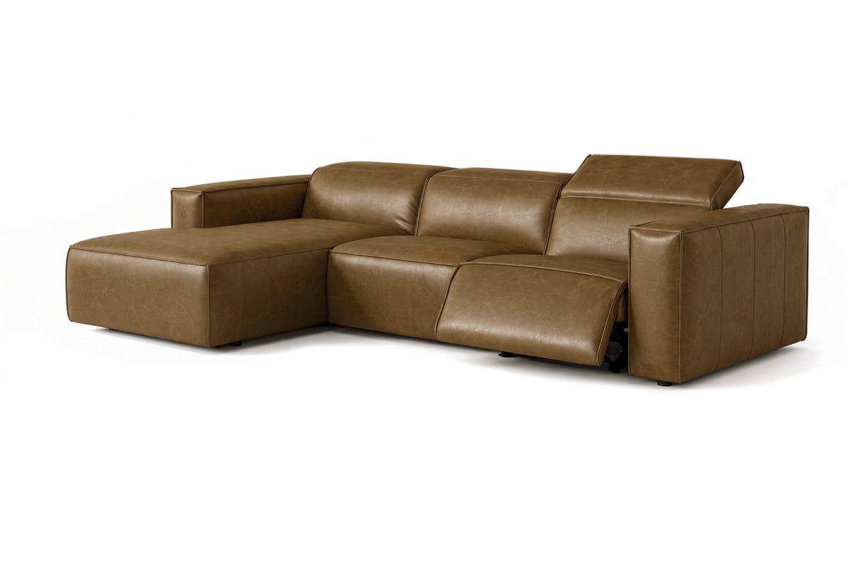 Emery recliner Sectional in distressed Italian aniline leather