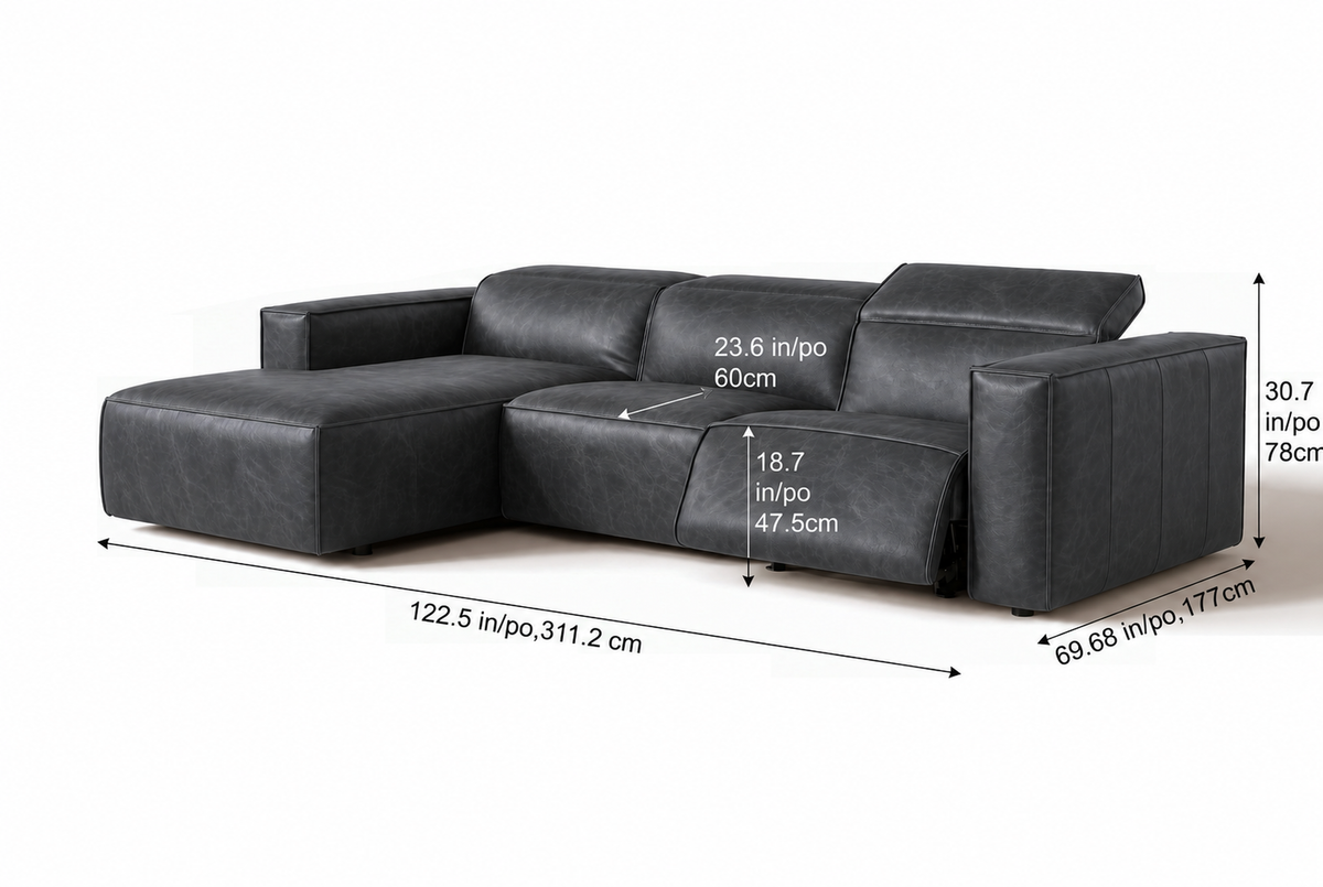 Emery Distressed Italian Aniline Leather Recliner Sectional Sofa