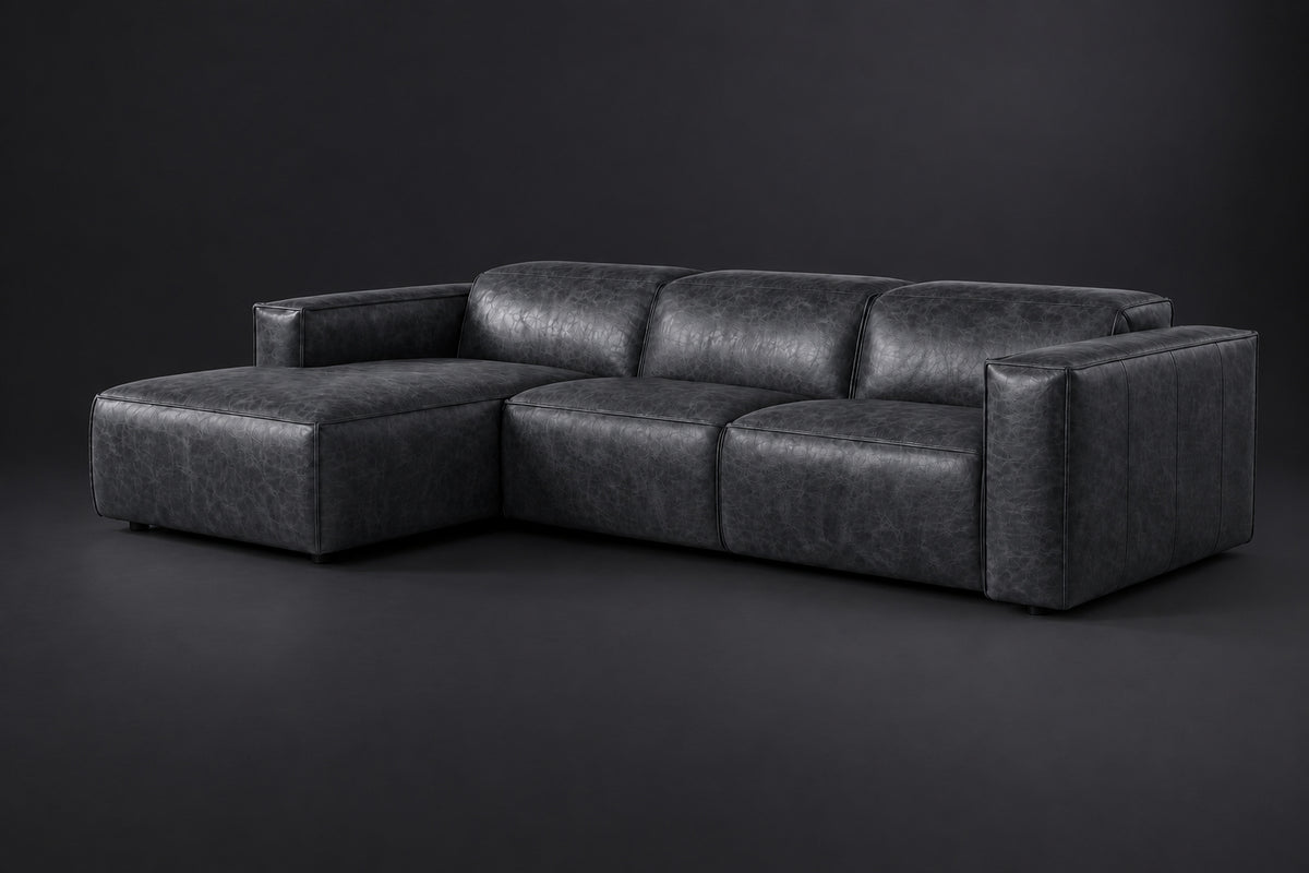 Emery Distressed Italian Aniline Leather Recliner Sectional Sofa