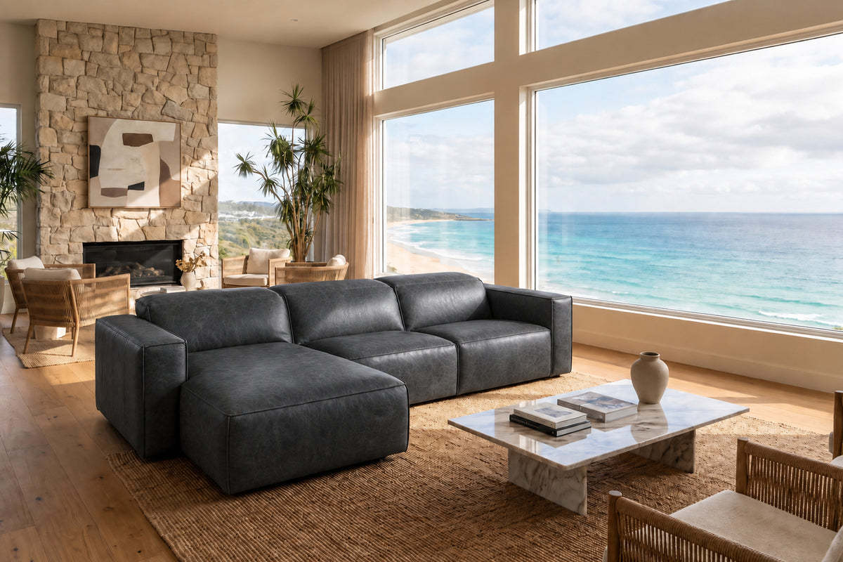 Emery Distressed Italian Aniline Leather Recliner Sectional Sofa