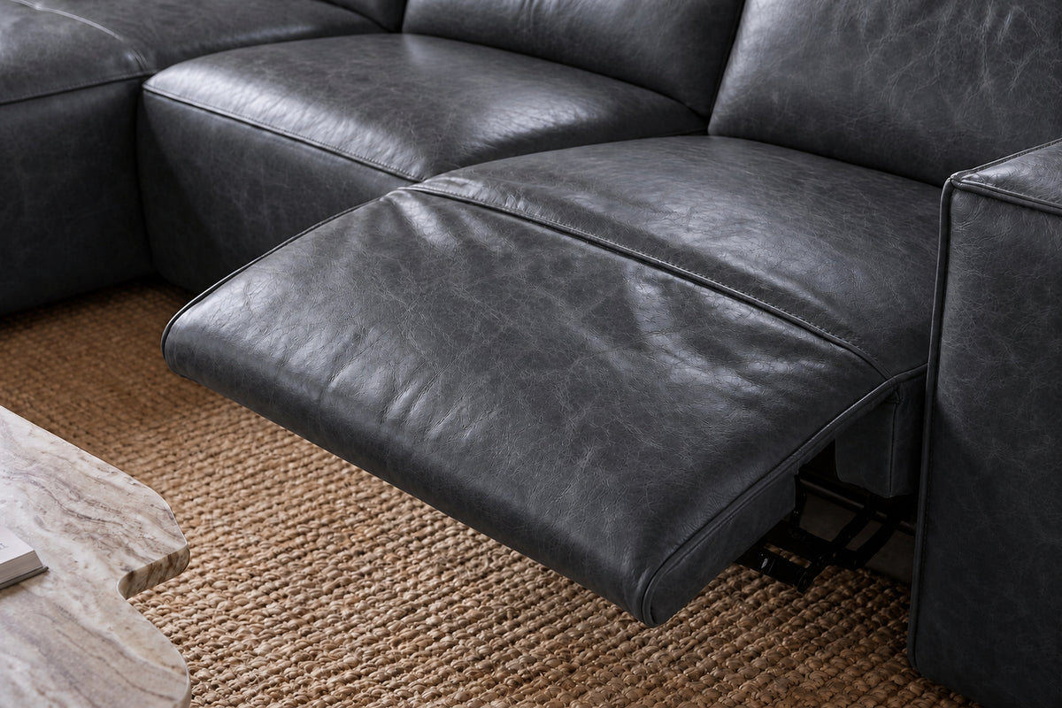 Emery Distressed Italian Aniline Leather Recliner Sectional Sofa