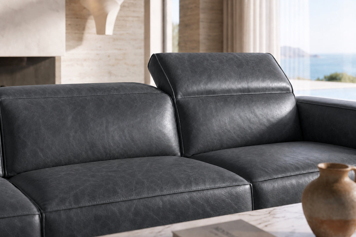 Emery Distressed Italian Aniline Leather Recliner Sectional Sofa