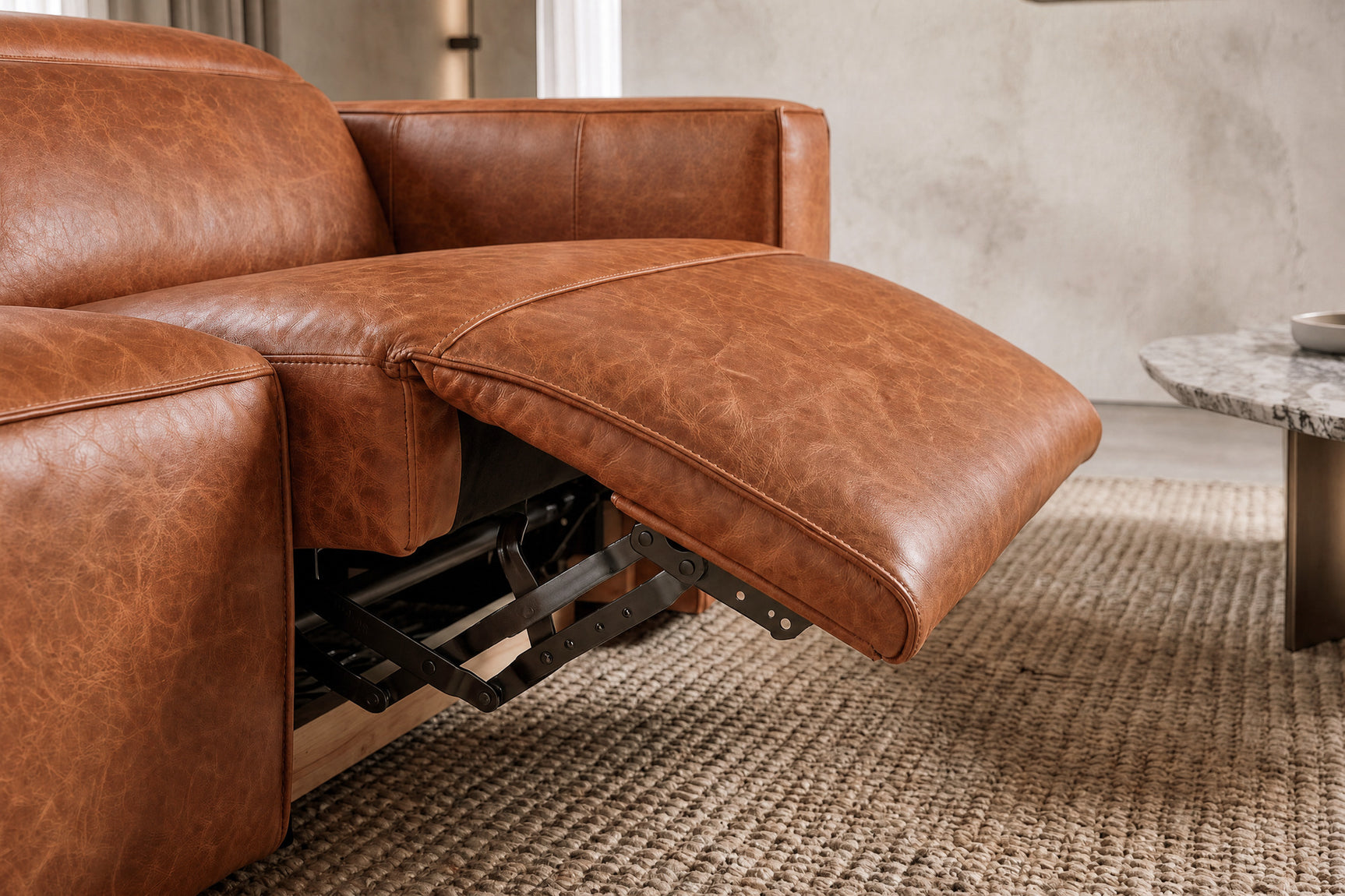 Emery Distressed Italian Aniline Leather Dual Recliner Sofa