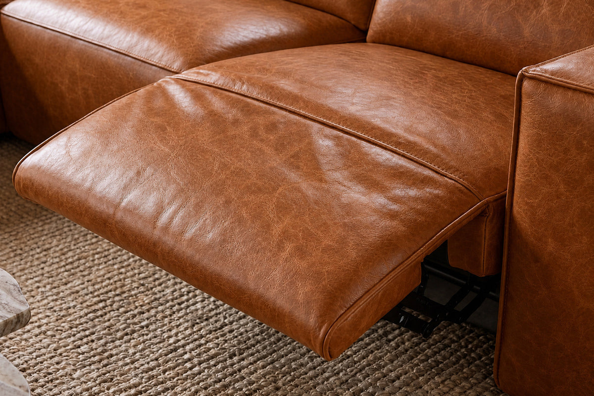 Emery Distressed Italian Aniline Leather Dual Recliner Sofa
