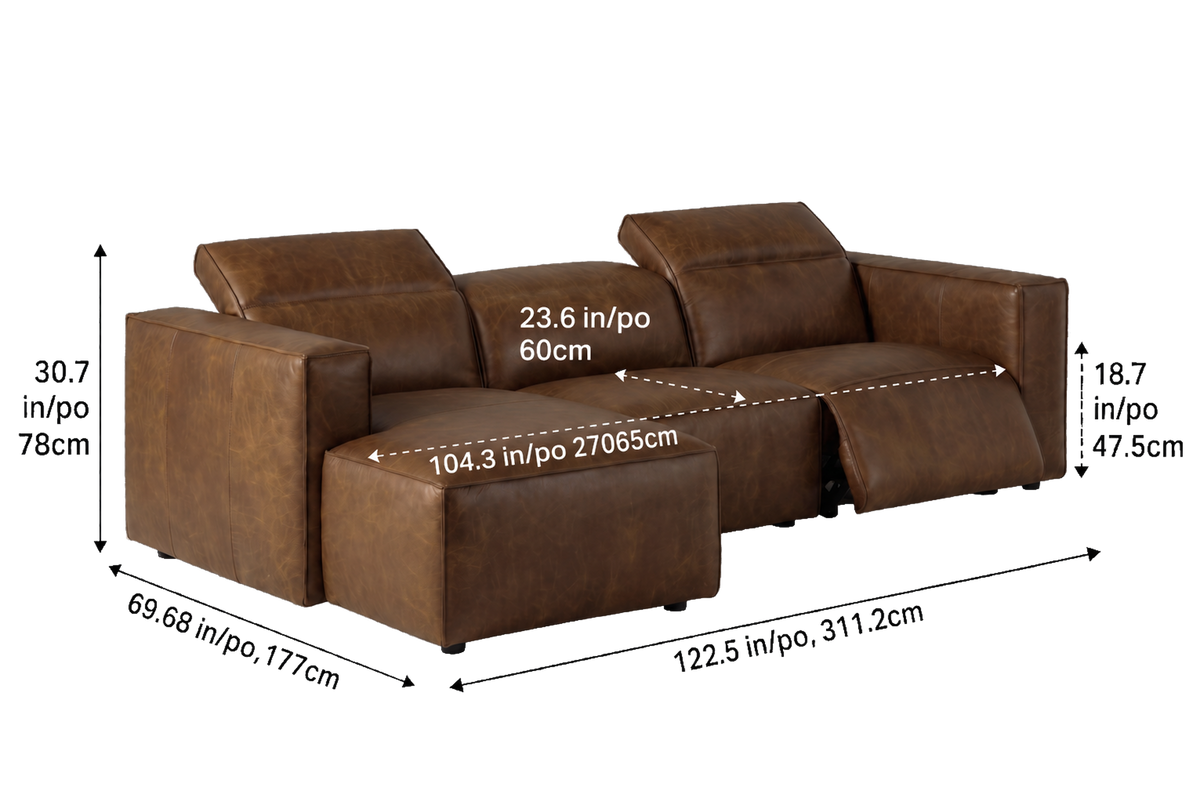 Emery recliner Sectional in distressed Italian aniline leather