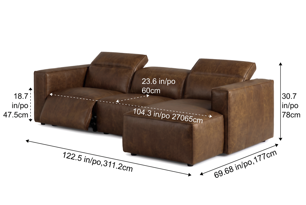 Emery recliner Sectional in distressed Italian aniline leather