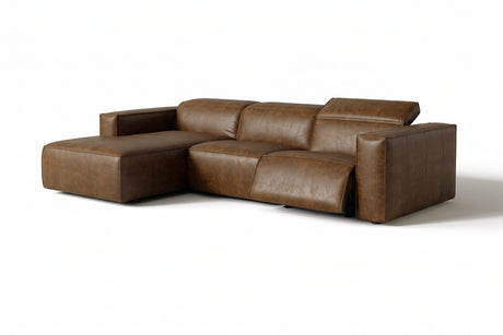 Emery Distressed Italian Aniline Leather Recliner Sectional Sofa