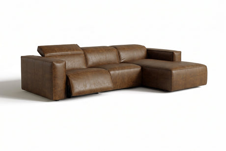 Emery Distressed Italian Aniline Leather Recliner Sectional Sofa
