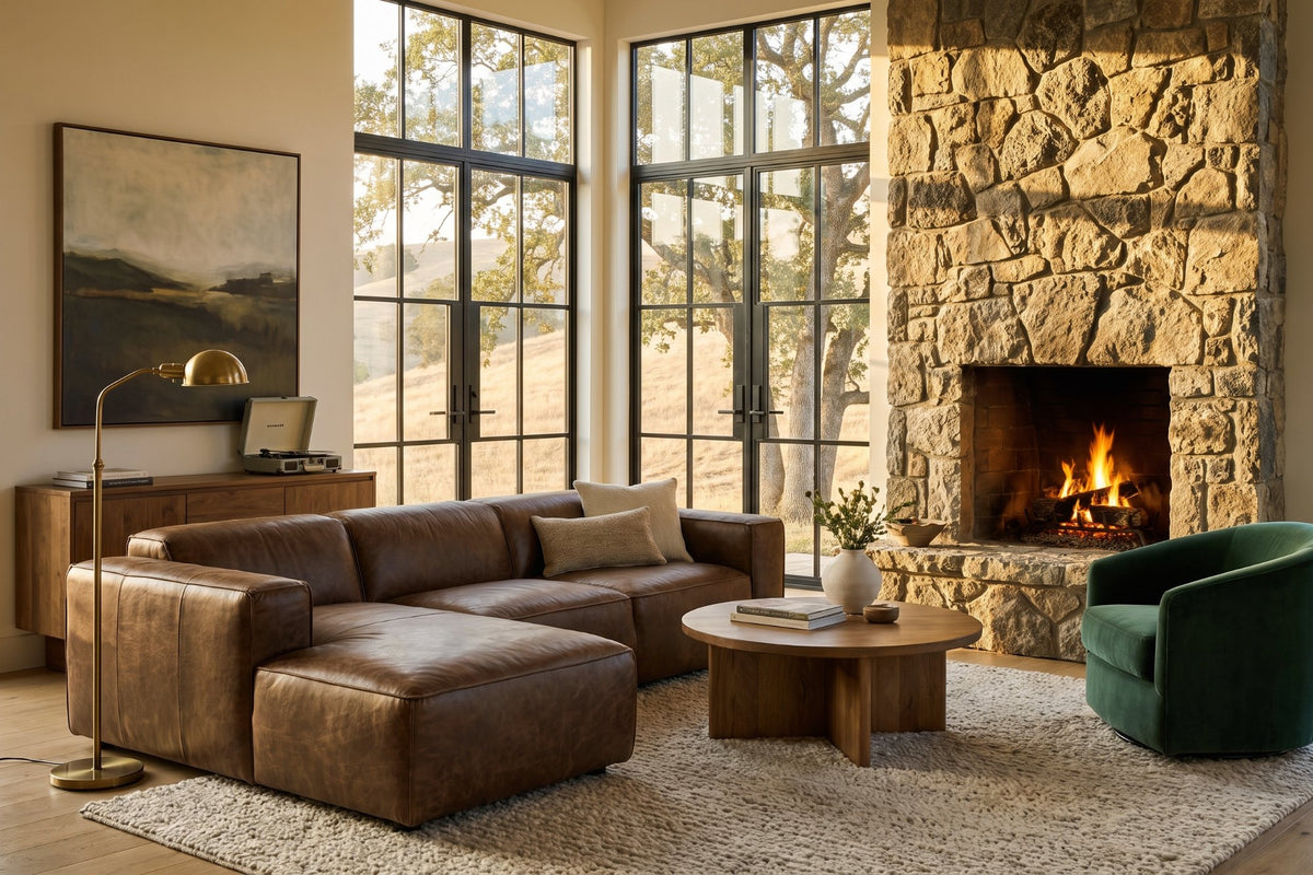 Emery recliner Sectional in distressed Italian aniline leather