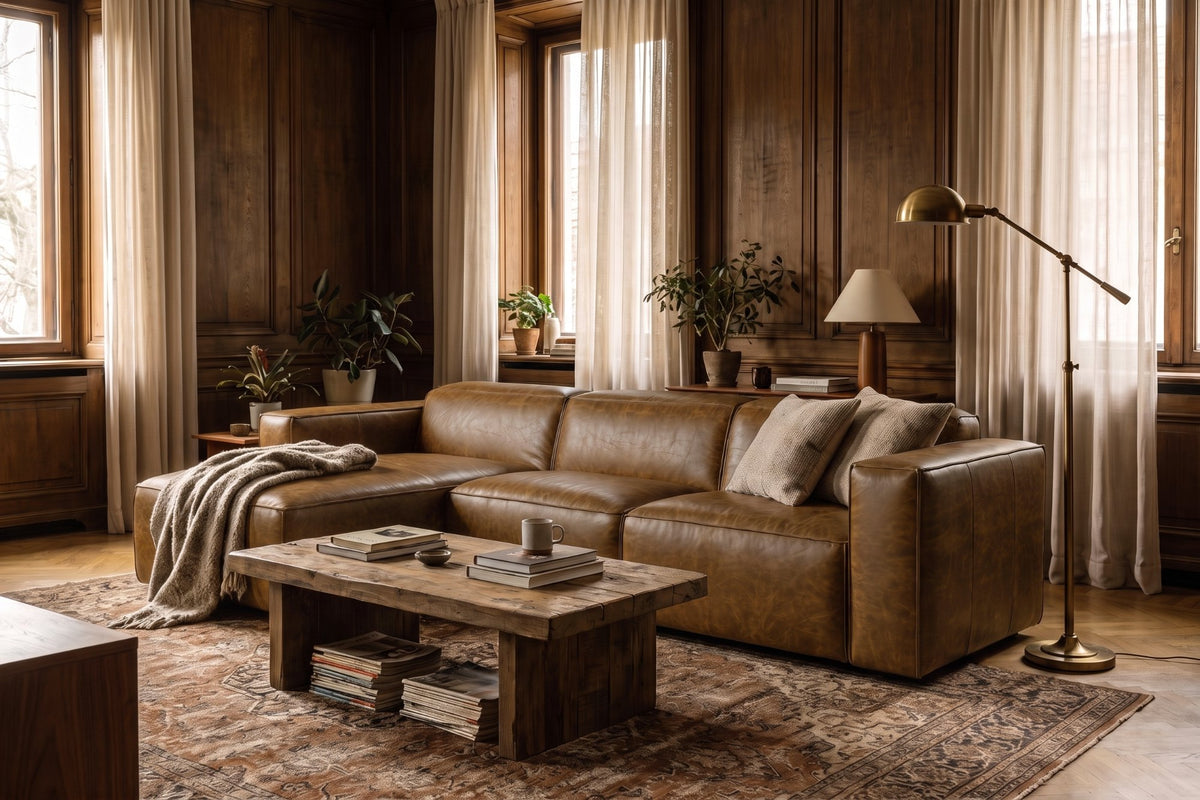 Emery recliner Sectional in distressed Italian aniline leather