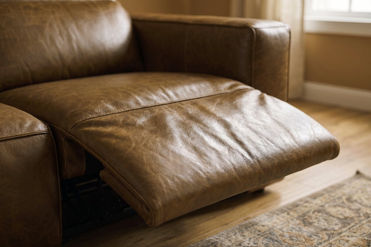 Emery recliner Sectional in distressed Italian aniline leather