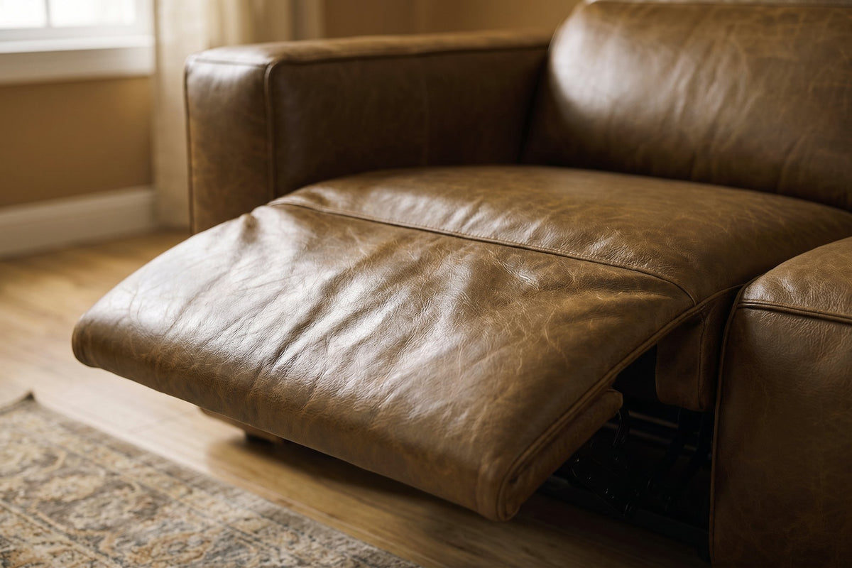 Emery recliner Sectional in distressed Italian aniline leather