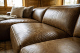 Emery recliner Sectional in distressed Italian aniline leather